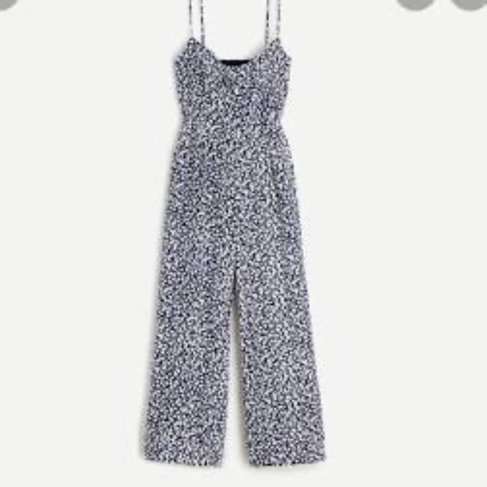 J Crew Navy Floral Jumpsuit Tie Front 12